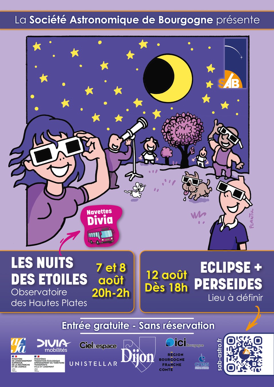 Foule réunie à l'observatoire de la SAB à Dijon pour la Nuit des Étoiles 2026 observant le ciel nocturne aux télescopes.